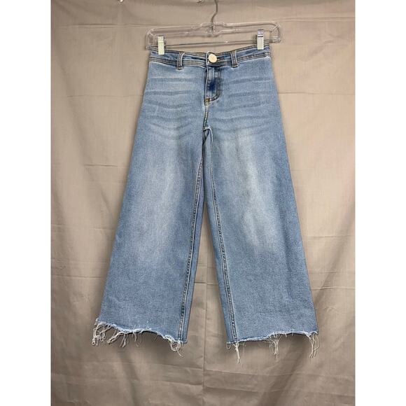 Wonder Nation Girls Denim Wide Leg Frayed Hem Pants/Jeans, Size M (7/8) - Picture 4 of 4